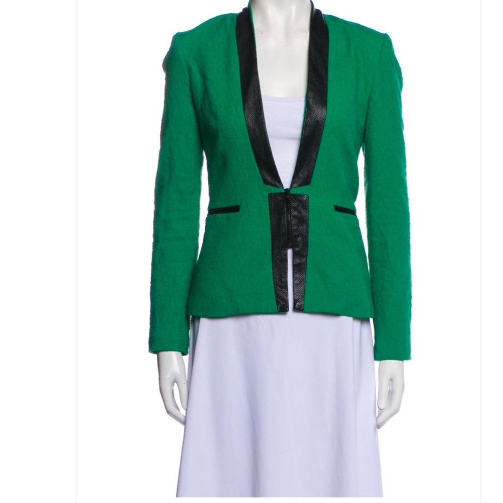 Sea New York Green Black Perforated Leather Zip Up Blazer Jacket Size 0